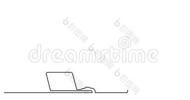 一幅妇女躺在笔记本电脑上的<strong>线条画</strong>动画